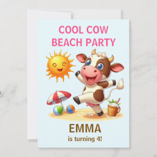 Cool Cow Beach Party Birthday Invitation Summer