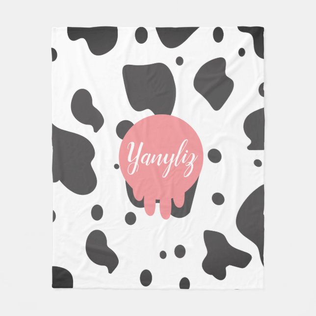 Cool Cow Print Name Monogrammed   Fleece Blanket (Front)