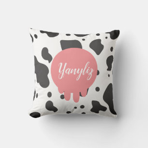 Cool Cow Print Name Monogrammed Throw Pillow
