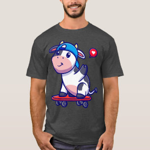 Cool Cow With Skateboard Cartoon T-Shirt