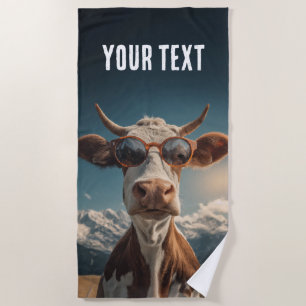 Cool Cow With Sunglasses Beach Towel