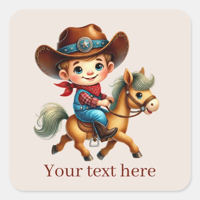 Cool Cowboy add text  Square Sticker (Front)