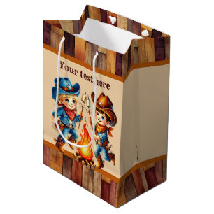 Cool cowboy boys Birthday party customizable Mediu Medium Gift Bag