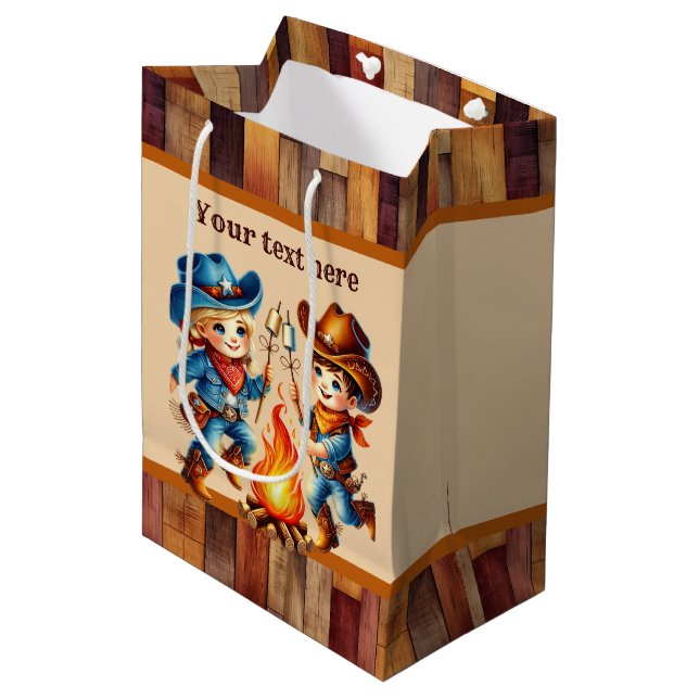 Cool cowboy boys Birthday party customizable Mediu Medium Gift Bag (Front Angled)