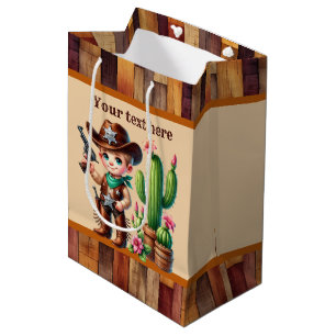 Cool cowboy boys Birthday party customizable Mediu Medium Gift Bag