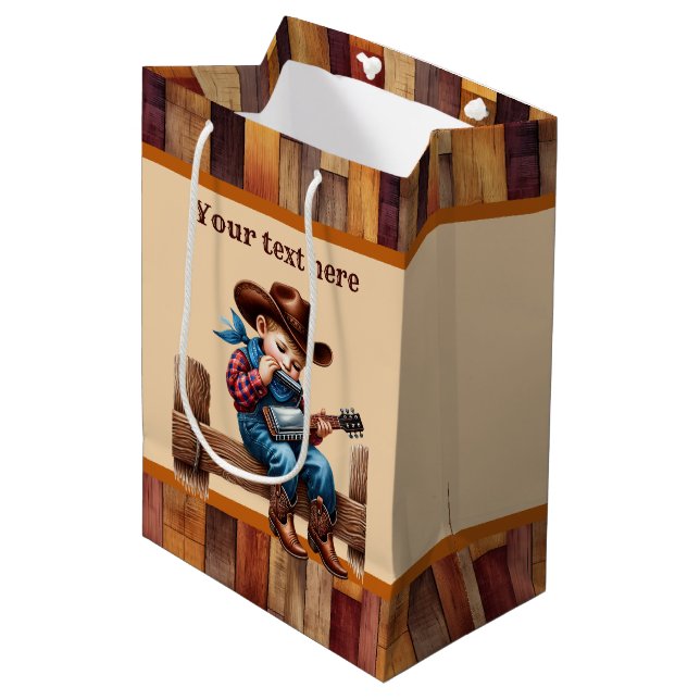 Cool cowboy boys Birthday party customizable  Medium Gift Bag (Front Angled)