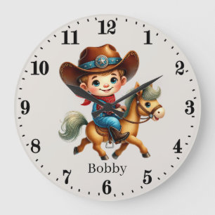 Cool Cowboys add name boys room  Large Clock