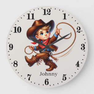 Cool Cowboys add name boys room  Large Clock
