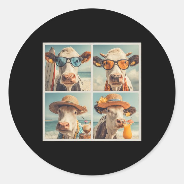 Cool Cows With Sungles Beach Cow Animals Vacation  Classic Round Sticker (Front)