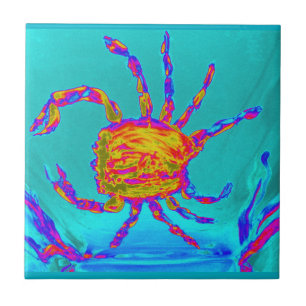 Cool Crab Seaside Art Blue Sea Tile
