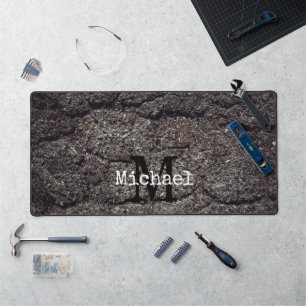 Cool Cracked asphalt road gray lines Monogram Desk Mat