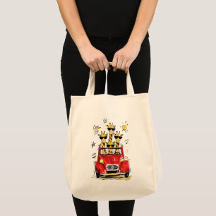 Cool Crew Giraffes in Classic Red Car Tote Bag