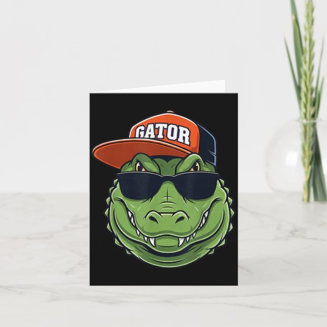 Cool Crocodile Animal Gator Graphic With Cap And S Card (Front)