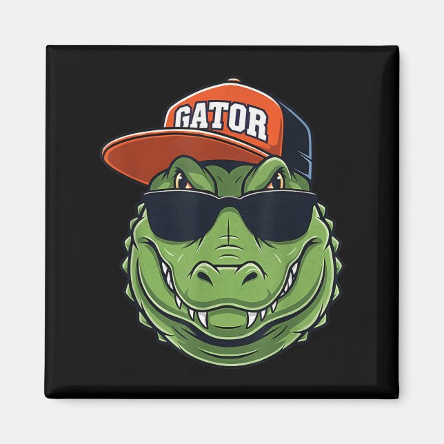 Cool Crocodile Animal Gator Graphic With Cap And S Magnet (Front)