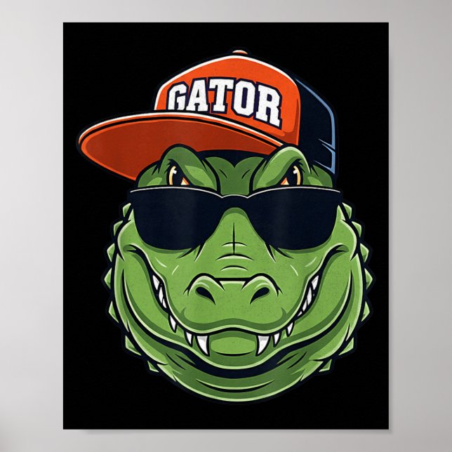 Cool Crocodile Animal Gator Graphic With Cap And S Poster (Front)