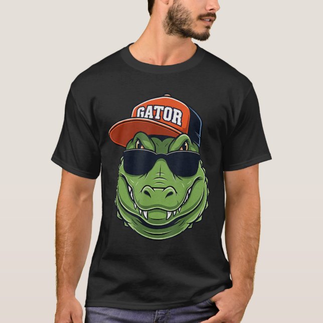 Cool Crocodile Animal Gator Graphic With Cap And S T-Shirt (Front)