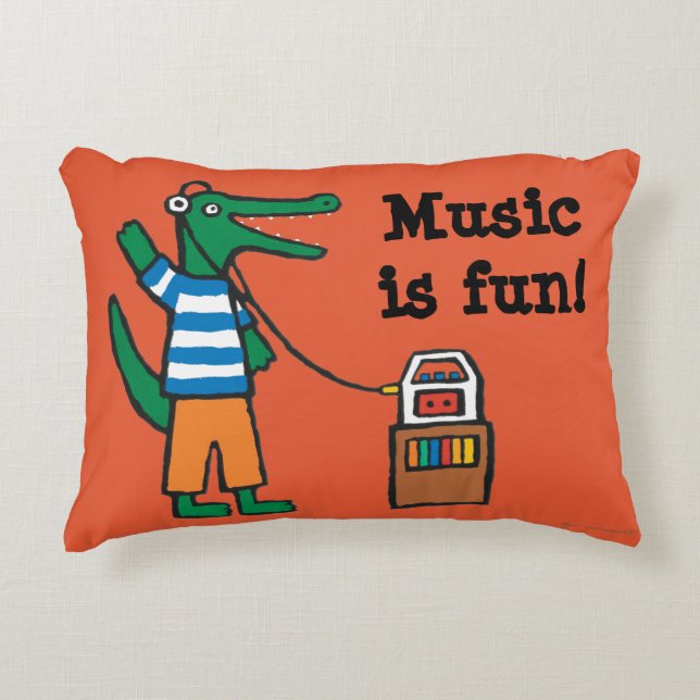 Cool Crocodile Listens to Music Accent Pillow (Front)