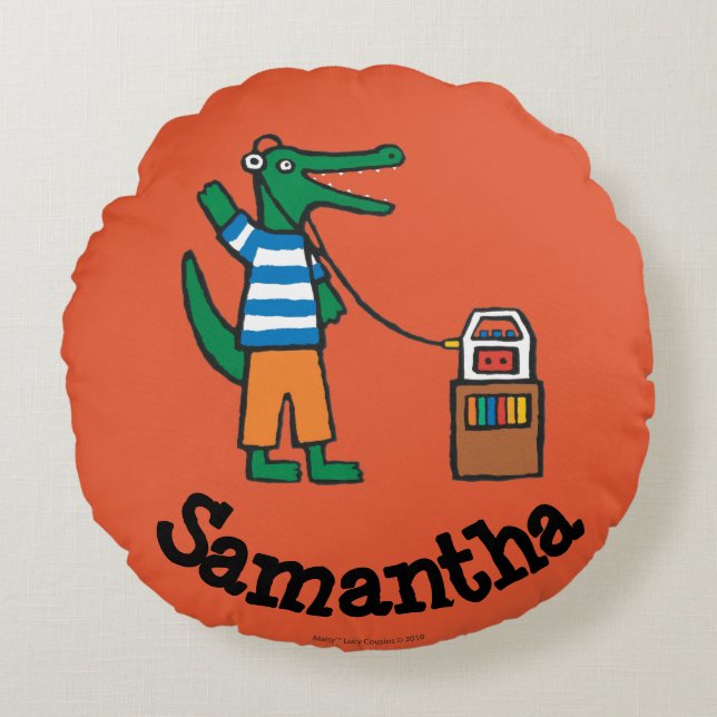 Cool Crocodile Listens to Music Round Pillow (Front)