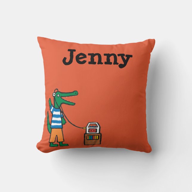 Cool Crocodile Listens to Music Throw Pillow (Front)