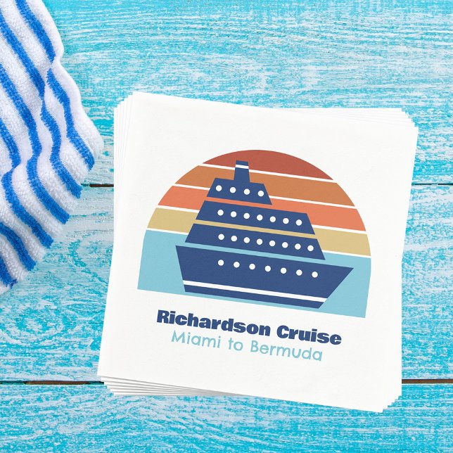 Cool Cruise Ship Family Trip Sunset Personalized Napkin (Creator Uploaded)