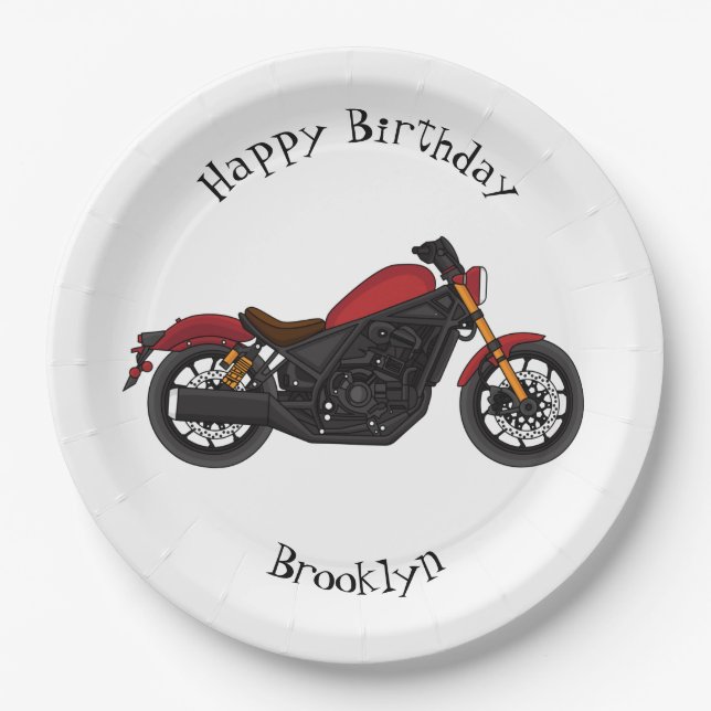 Cool cruiser style motorcycle paper plate (Front)