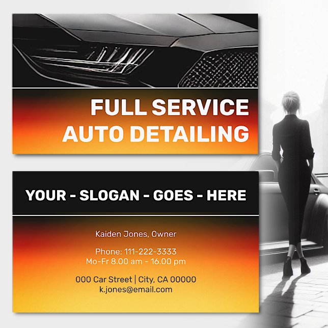 Cool Custom Black Bright Orange Car Service Business Card (Creator Uploaded)
