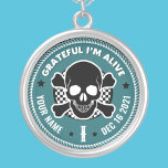 Cool Custom NA Recovery Skull Medallion Keytag  Ke Silver Plated Necklace<br><div class="desc">Our Addiction Recovery Medallion Keychains are a perfect way to recognize a Sobriety Birthday or Recovery Anniversary because they offer something that mass produced medallion keychains just can't... the option to personalize! Make them feel unique and appreciated by giving personalized. Add any name, recovery date and length of sobriety! Designed...</div>