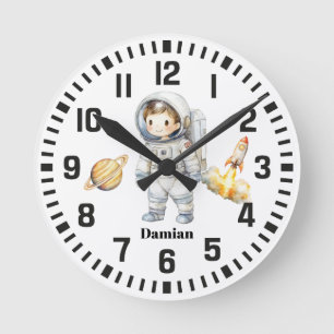 Cool Custom Name Astronaut Boy  Round Clock