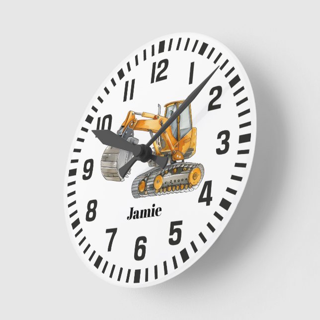Cool Custom Name Construction Digger Truck  Round Clock (Angle)
