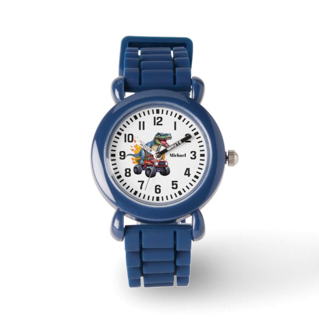 Cool Custom Name Dinosaur Riding Monster Truck  Watch (Front)