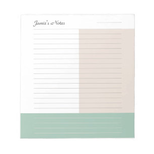 Cool Custom Name Modern Beige Muted Green Lined  Notepad