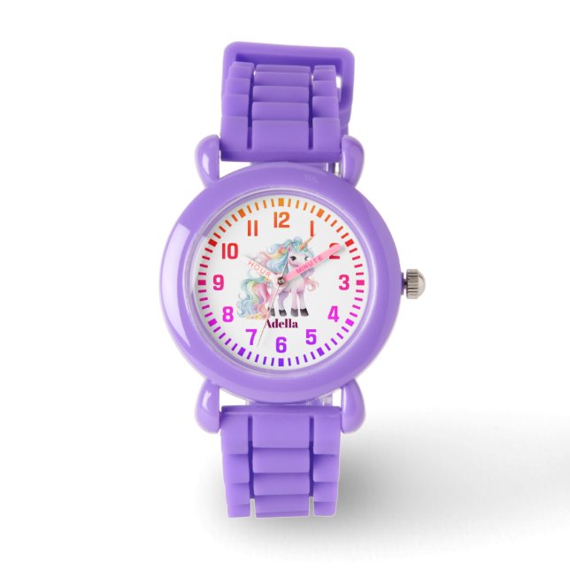 Cool Custom Name Rainbow Unicorn Watch (Front)