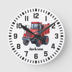 Cool Custom Name Red Tractor Round Clock