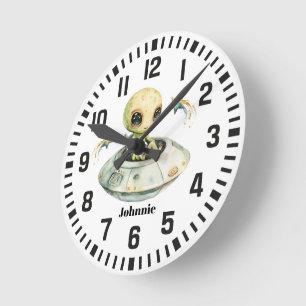 Cool Custom Name Space Alien Round Clock