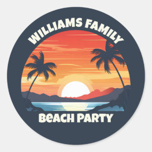 Cool Custom Sunrise Palm Trees Beach Party Blue Classic Round Sticker