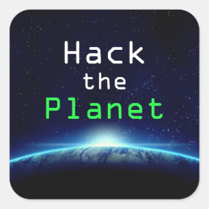 Cool Custom Text Blue Earth Hack the Planet Hacker Square Sticker