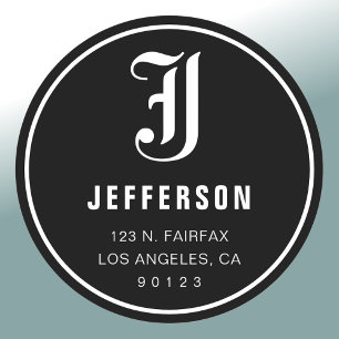 Cool Customizable Address & Monogram   B&W Classic Round Sticker
