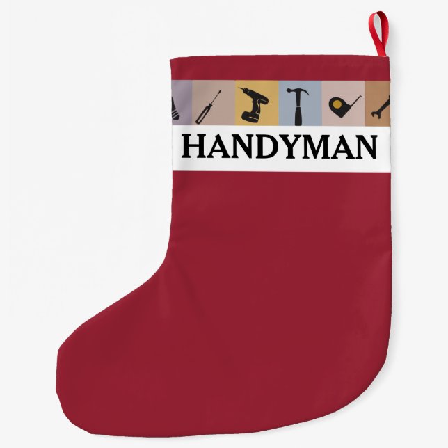 Cool Customized  Handyman Working Men Tools Large Christmas Stocking (Back)