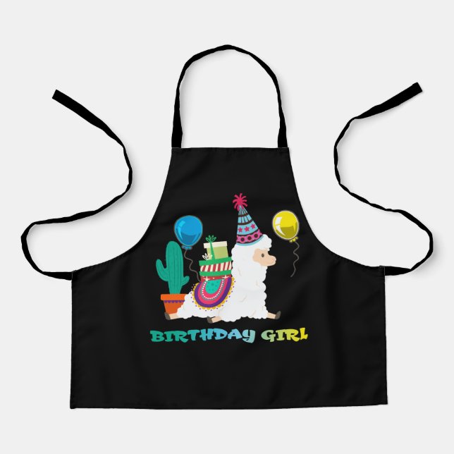 Cool Cute Alpaca Llama Cactus Girls Birthday Apron (Front)