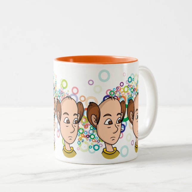 Cool & Cute Bald Guy: Funny Character  Two-Tone Coffee Mug (Front Right)