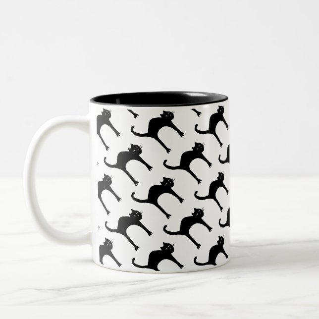 cool cute black cat pattern Two-Tone coffee mug (Left)
