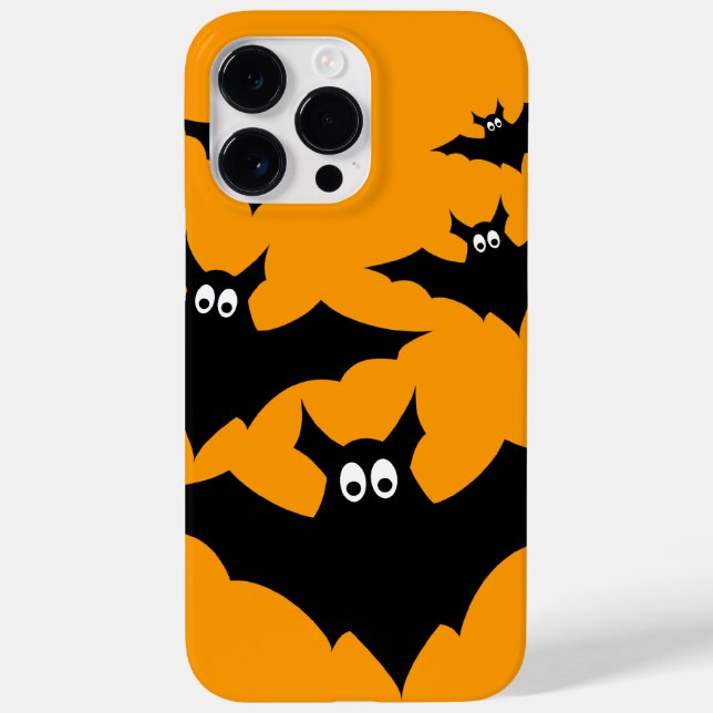 Cool cute Black Flying bats Halloween on Orange Case-Mate iPhone Case (Back)