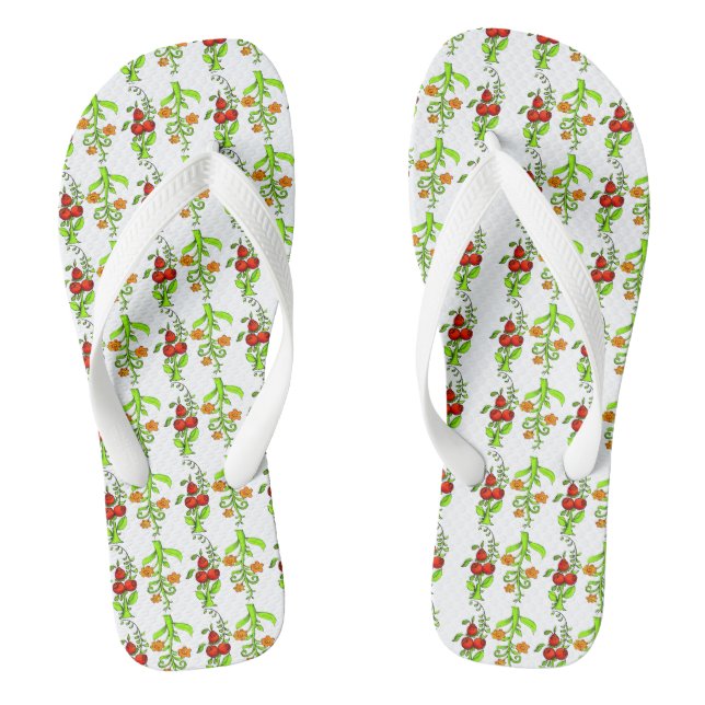 Cool Cute Colourful Russian Pattern White Khokhlom Flip Flops (Footbed)