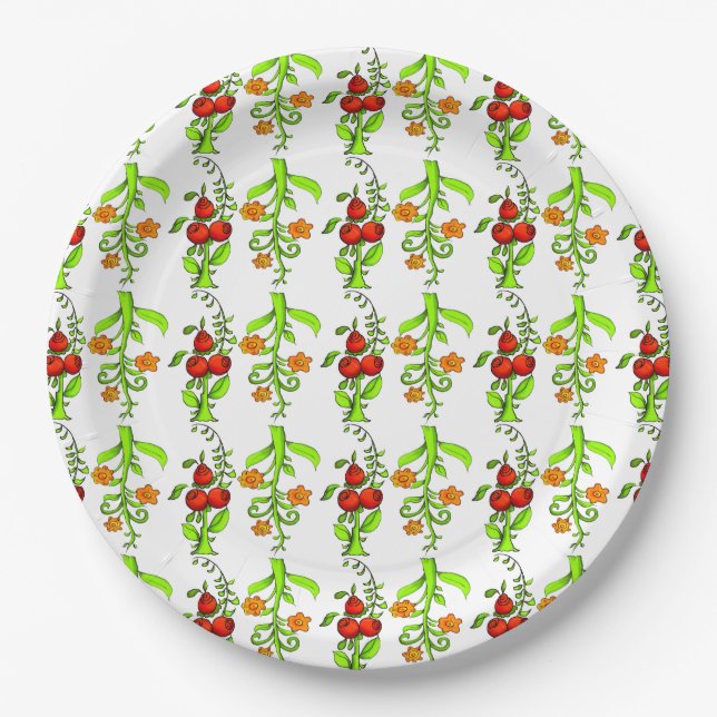 Cool Cute Colourful Russian Pattern White Khokhlom Paper Plate (Front)