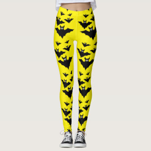 Cool cute Flying bats Halloween Black and yellow Leggings