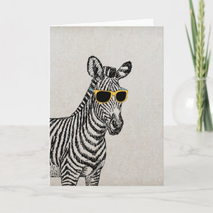 Cool cute funny zebra sketch with  trendy glasses card