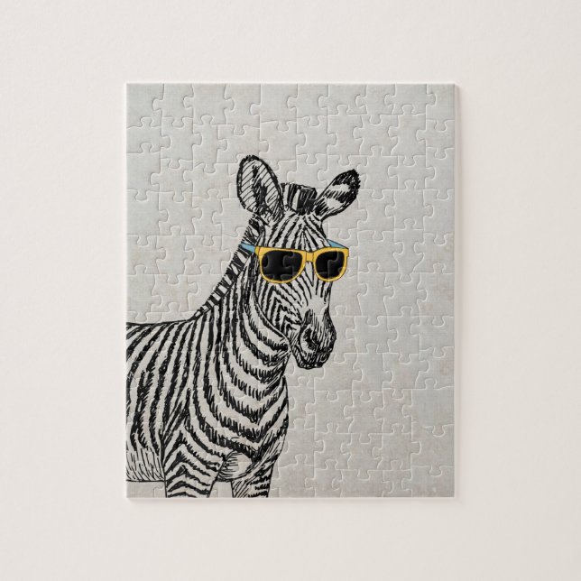 Cool cute funny zebra sketch with  trendy glasses jigsaw puzzle (Vertical)