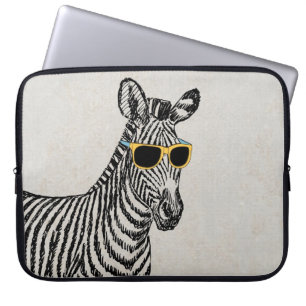 Cool cute funny zebra sketch with trendy glasses laptop sleeve