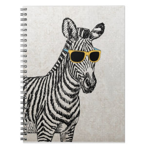 Cool cute funny zebra sketch with  trendy glasses notebook