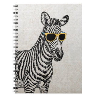 Cool cute funny zebra sketch with  trendy glasses notebook